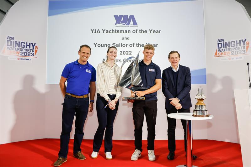 YJA Young Sailor of the Year 2022 (l-r) Mark Jardine, Eilidh McIntyre, winner Charlie Dixon, Clifford Webb) photo copyright Paul Wyeth / RYA taken at RYA Dinghy Show