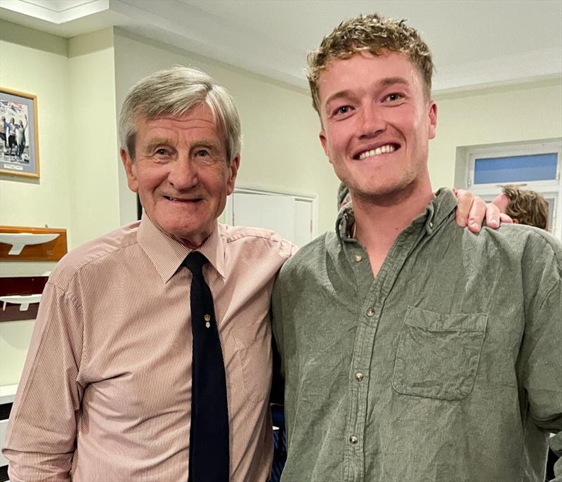 Legendary sailing coach Jim Saltonstall with Elliot Hanson who represented GBR at the 2020 Tokyo Olympic Games in the Laser dinghy class, and was European Laser Champion in 2020 - photo © Louay Habib / RORC