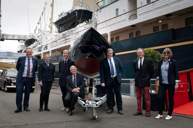 Bluebottle - Restored racing yacht arrives at Royal Yacht Britannia, Leith May 2021. (Lto R) Chief Executive Bob Downie, Julia Bailey, Graham Bailey, Chairman Neil Rankin, David Heritage, Charles Morton, Cathy Ogden - photo © Helen Pugh Photography / www.helenpughphotography.com