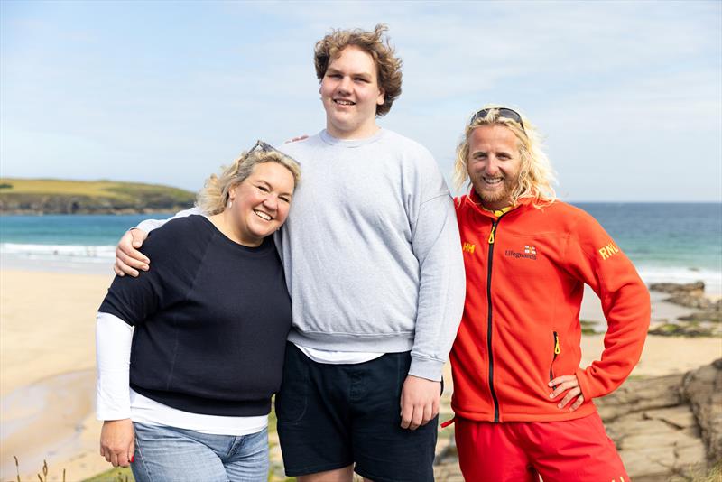 Sarah Herriman, Joe Herriman and RNLI lifegurd Jake Dean - photo © RNLI / Nathan Williams