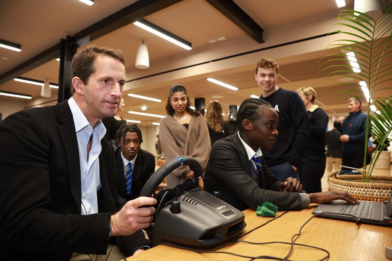 Sir Ben Ainslie and Greig City Academy students use the America's Cup simulator in London - photo © Julian Cornish-Trestrail