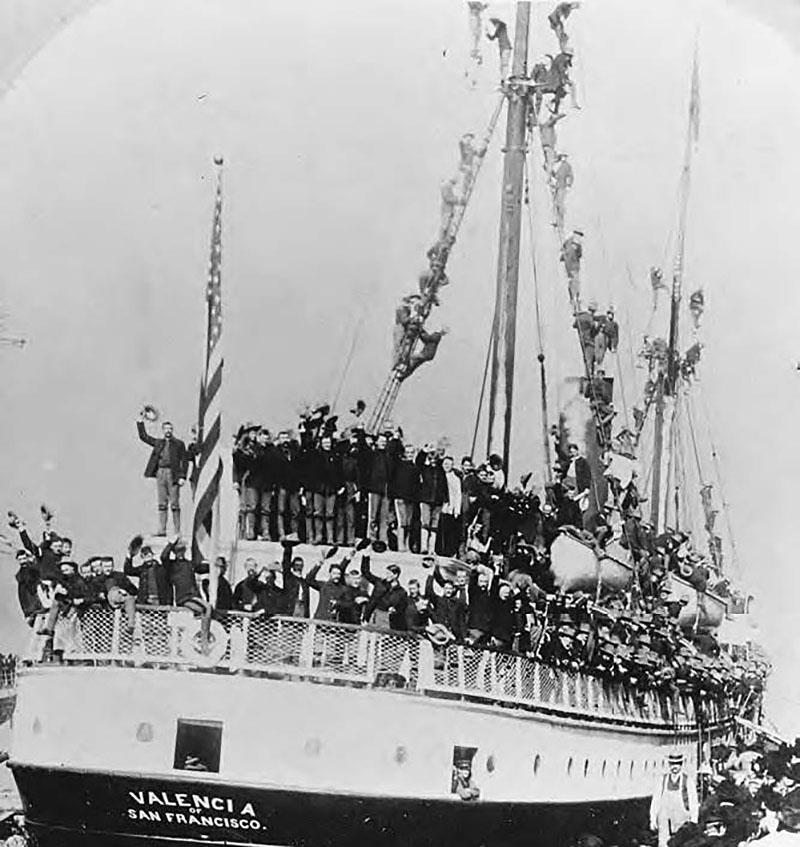 The SS Valencia loaded with troops in 1898 as she departs San Francisco - photo © Rod Scher