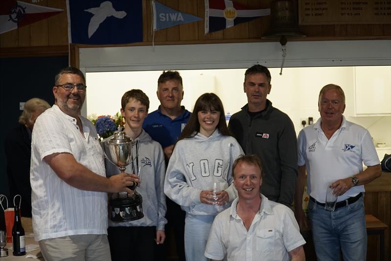 Club Commodore Scott McColm presents the “Prince of Wales” Trophy to the four winning helms and crews, winning not only each of their fleets but every race in the series in their fleets at Kippford Week photo copyright Finlay Train taken at Solway Yacht Club