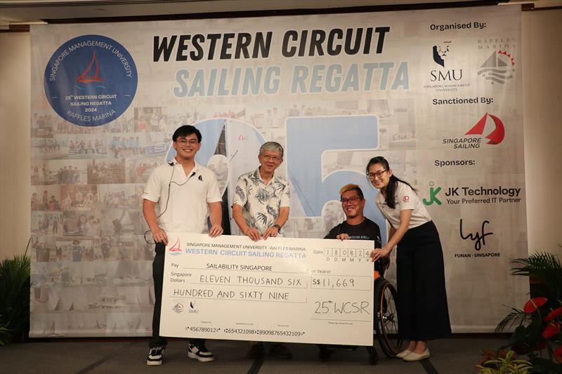 Presentation of cheque to Sailability Singapore - 25th SMU-RM Western Circuit Sailing Regatta 2024 photo copyright Raffles Marina taken at 