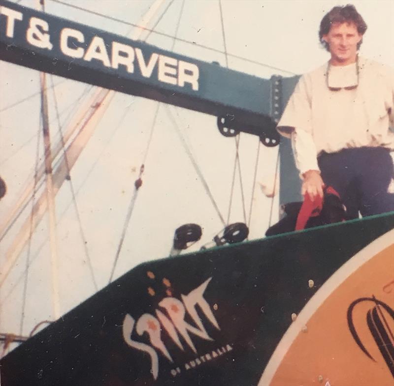 First day on the job with Spirit of Australia 1992 AC. Such a wonderful opportunity to represent our country and be involved with so many great people - my position included being the night security person, tender driver, boatbuilder.. - photo © Mick Miller