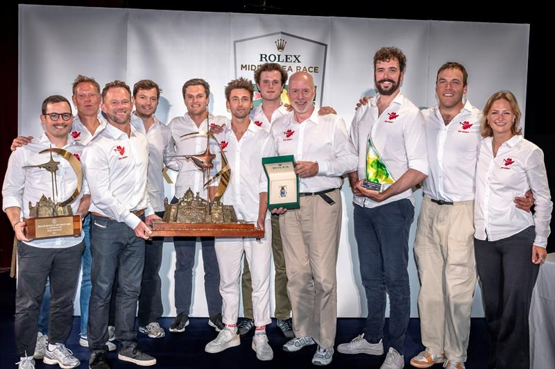 Skipper Carl-Peter Forster and the crew of Red Bandit, overall winner of the Rolex Middle Sea Race photo copyright Rolex / Kurt Arrigo taken at Royal Malta Yacht Club