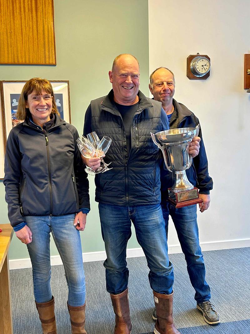 Copsey Cup for winning cruiser (l-r) Sarah Cooper, John Dyer, Joe Leary in the Blackwater Sailing Club Dyer Cup photo copyright Gay Ayton taken at Blackwater Sailing Club