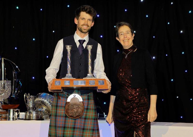 The Meritorious Award for Outstanding Keelboat Performance by RORC Member. This year it goes to two members who competed and won at the Double Handed World Championships in Lorient this year - Maggie Adamson & Cal Finlayson. Deb Fish presented the trophy - photo © Rich Bowen Photography