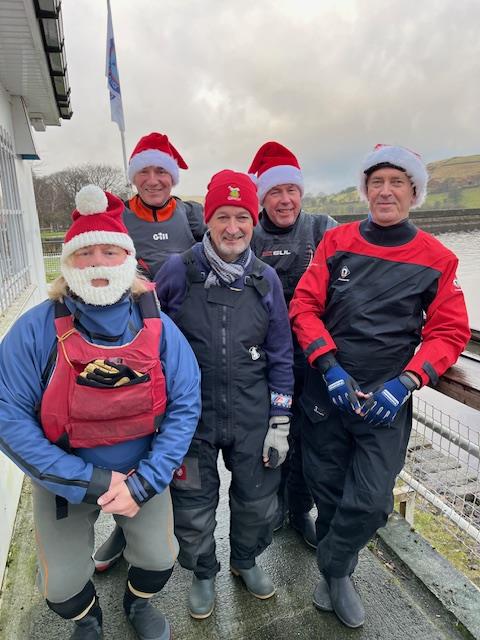 Dovestone Sailing Club Christmas Plate 2024: (l-r) Mick Scholes, Tim Allen, John MacDonald, Iain McNeill, David Cheetham photo copyright Nik Lever taken at Dovestone Sailing Club