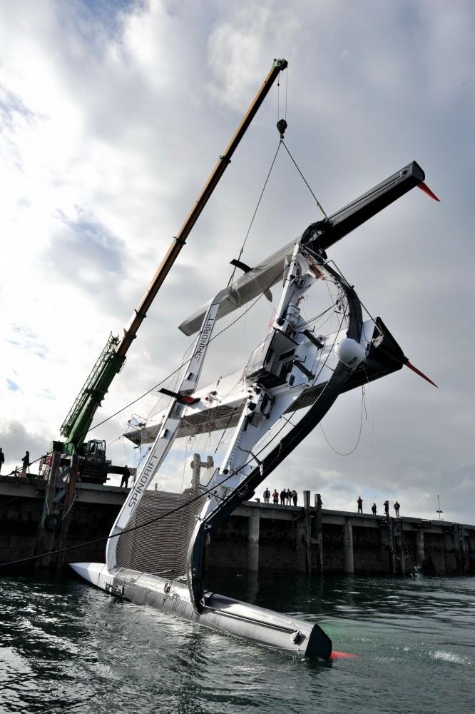 The MOD70 Spindrift is righted in Dun Laoghaire photo copyright Dominique Leroux / Route des Princes taken at  and featuring the MOD70 class