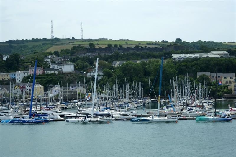 Trimarans on the dockside in Plymouth photo copyright Dominique Leroux / Route des Princes taken at  and featuring the MOD70 class