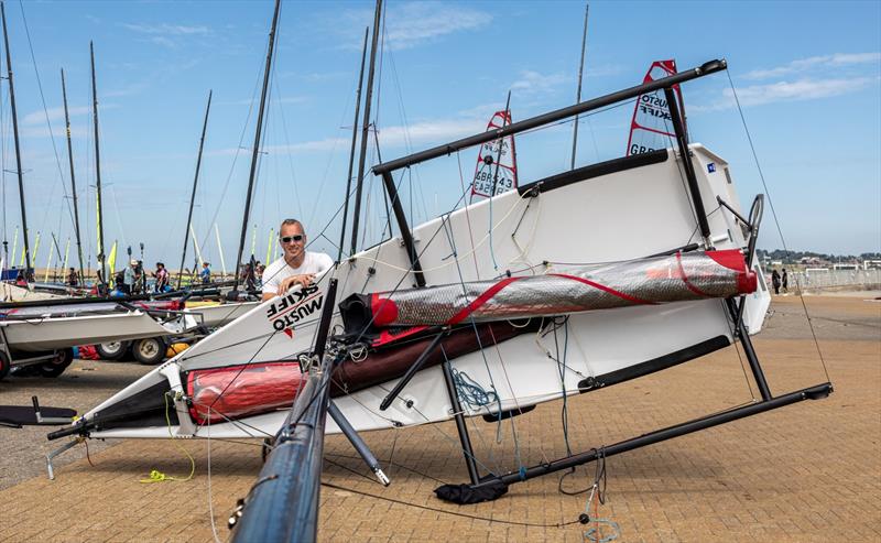 Graeme Oliver boat rigging - ACO 13th MUSTO Skiff World Championship 2024, Weymouth and Portland photo copyright Michael Oliver taken at Weymouth & Portland Sailing Academy and featuring the Musto Skiff class