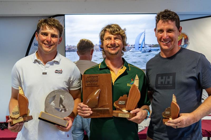 Final Podium in the ACO 14th Musto Skiff World Championship 2025, Sydney, Australia photo copyright Tidal Media Australia for Down Under Sail taken at Woollahra Sailing Club and featuring the Musto Skiff class