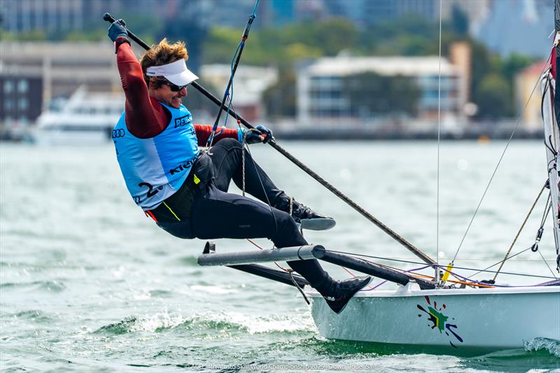 Andy Tarboton wins the ACO 14th Musto Skiff World Championship 2025, Sydney, Australia photo copyright Tidal Media Australia for Down Under Sail taken at Woollahra Sailing Club and featuring the Musto Skiff class