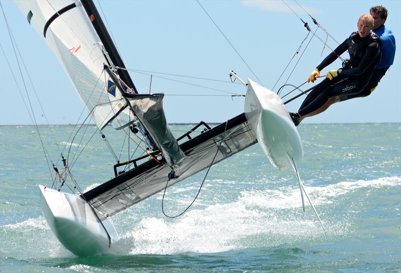 Breeze on for day 2 of the Nacra 17 Europeans at la Grande Motte photo copyright Antoine Beysens taken at Yacht Club de la Grande Motte and featuring the Nacra 17 class