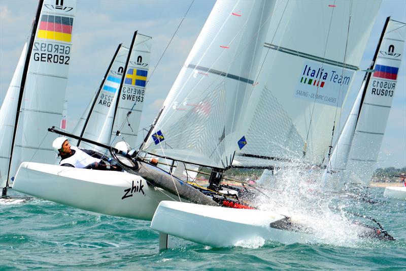 Breeze on for day 2 of the Nacra 17 Europeans at la Grande Motte photo copyright Antoine Beysens taken at Yacht Club de la Grande Motte and featuring the Nacra 17 class