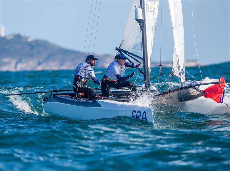 Billy Besson and Marie Riou (FRA) in the Nacra 17 on day 6 at the Rio 2016 Olympic Sailing Competition - photo © Sailing Energy / World Sailing