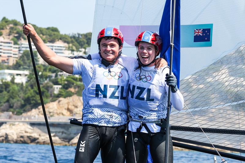 Bronze for Micah Wilkinson and Erica Dawson (NZL) in the Mixed Multihull at Paris2024 on August 8, 2024 in Marseille, France photo copyright World Sailing / Sander van der Borch taken at  and featuring the Nacra 17 class