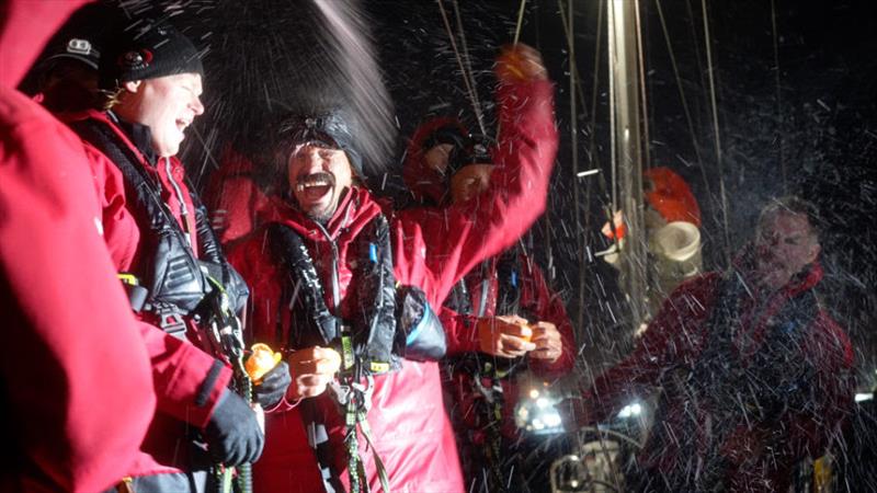 After a very impressive docking, the crew of Galiana WithSecure still have plenty of energy to party! - photo © OGR2023 / Rob Havill