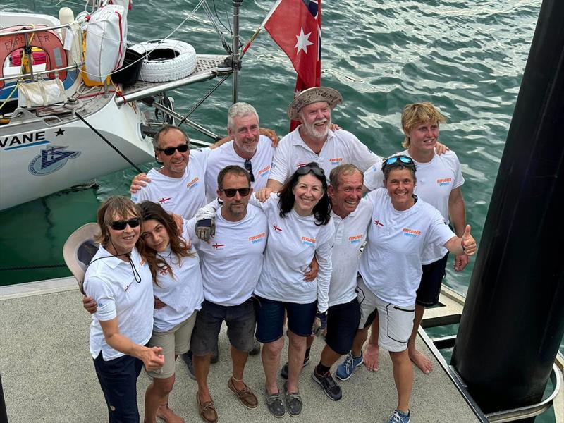 Explorer AU (28) FINALLY crosses Auckland finish line 62 days after Leg 2 start.Big smiles on all the crews' faces - photo © Aida Valceanu / OGR2023