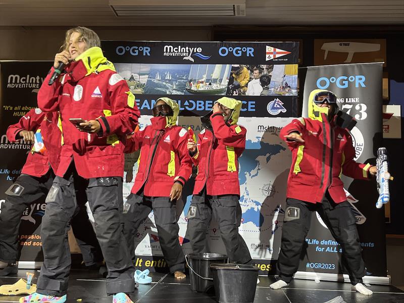 Maiden Crew entertains the adoring fans at the prize giving ceremony - photo © OGR2023 / Jacqueline Kavanagh