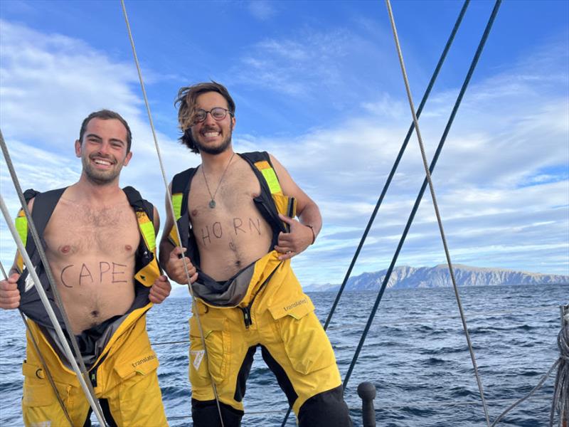 Derin and  Emiel clearly want to encourage bare belly displays as a new tradition for rounding Cape Horn! - photo © Translated 9 / OGR2023