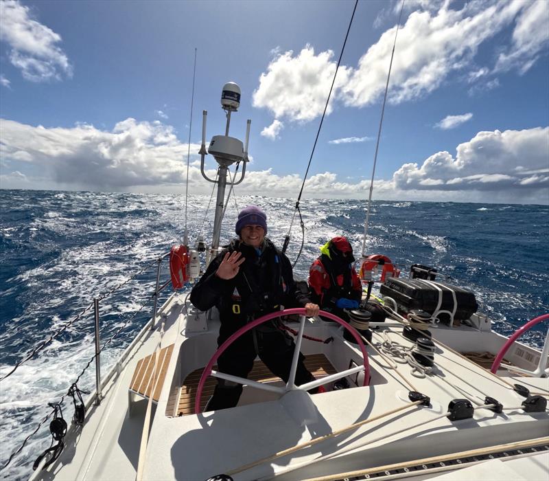 Skipper Heather Thomas at the helm - Maiden  - 2023/34 Ocean Globe Race photo copyright OGR2023 - The Maiden Factor taken at Royal Yacht Squadron and featuring the Ocean Globe Race class