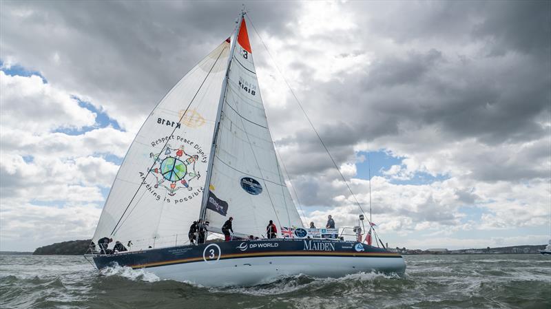 Maiden arrival Ocean Globe Race finish - Cowes, UK photo copyright The Maiden Factor / Kaia Bint Savage taken at Royal Yacht Squadron and featuring the Ocean Globe Race class