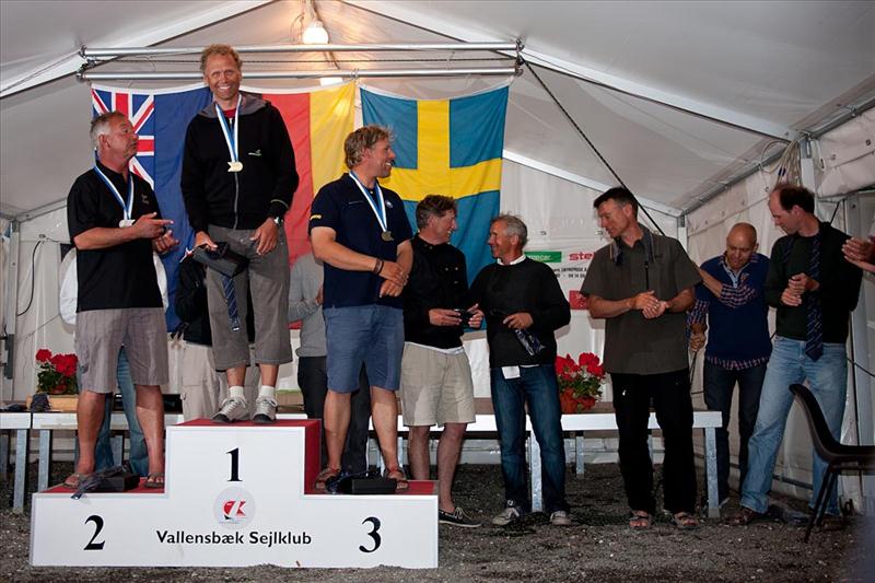 OK worlds podium (l to r) Greg Wilcox (2nd), André Budzien (1st), Thomas Hansson-Mild (3rd) photo copyright Bo Svensmark taken at  and featuring the OK class