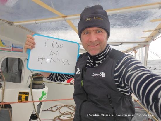 Yann Elies on Queguiner - Leucemie Espoir rounds Cape Horn during the Vendée Globe photo copyright Yann Elies on Queguiner / Leucemie Espoir / Vendee Globe taken at  and featuring the IMOCA class