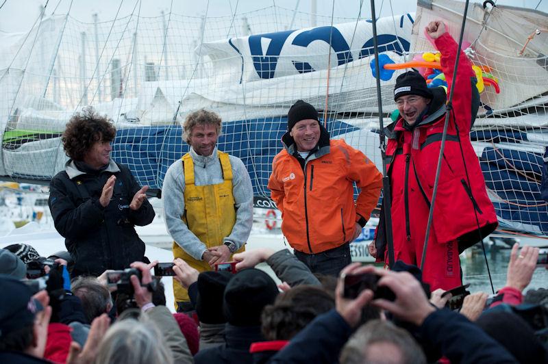 Dominique Wavre on Mirabaud finishes seventh in the Vendée Globe 2012-2013 photo copyright Olivier Blanchet / DPPI / Vendee Globe taken at  and featuring the IMOCA class