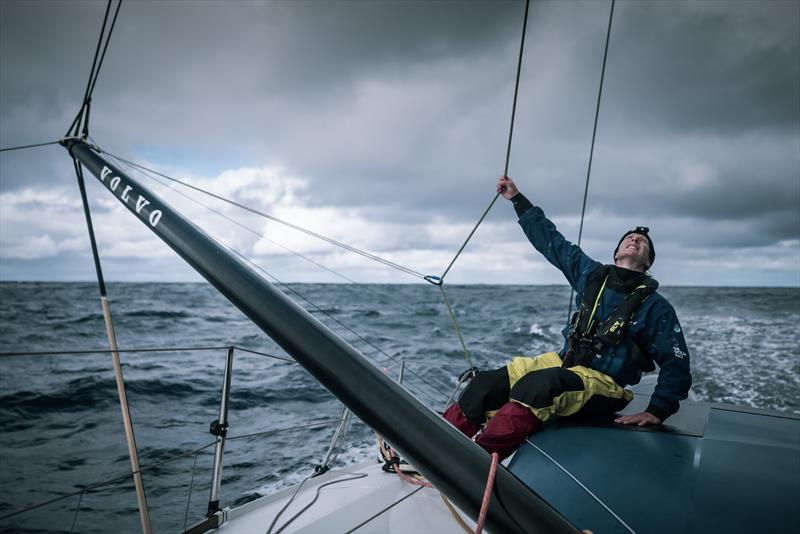 The Ocean Race 2022-23 Leg 3 onboard Team Holcim - PRB - Abby Ehler watches Sam Goodchild come up to the mast photo copyright Julien Champolion | polaRYSE / Holcim - PRB taken at  and featuring the IMOCA class