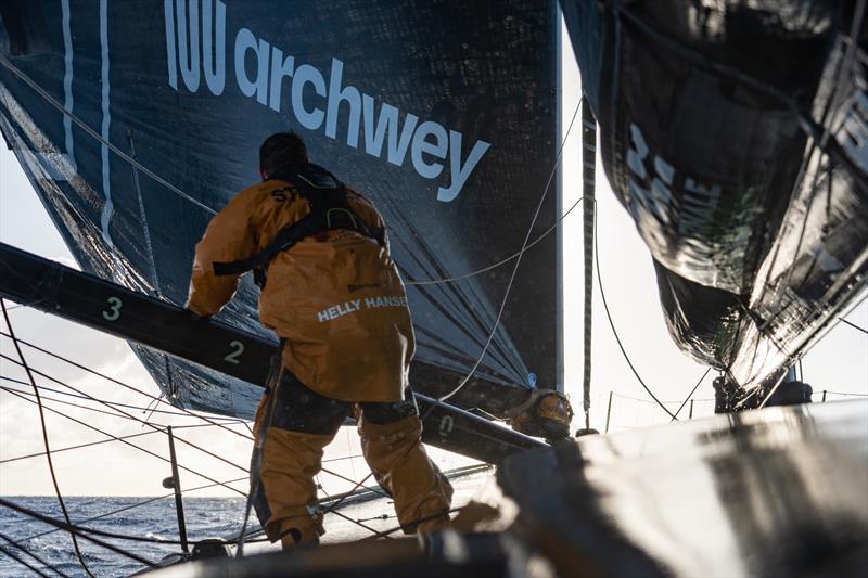 The Ocean Race 2022-23 - 30 April , Leg 4 Day 7 onboard GUYOT environnement - Team Europe. Robert Stanjek working on deck photo copyright Gauthier Lebec / GUYOT environnement - Team Europe / The Ocean Race taken at  and featuring the IMOCA class