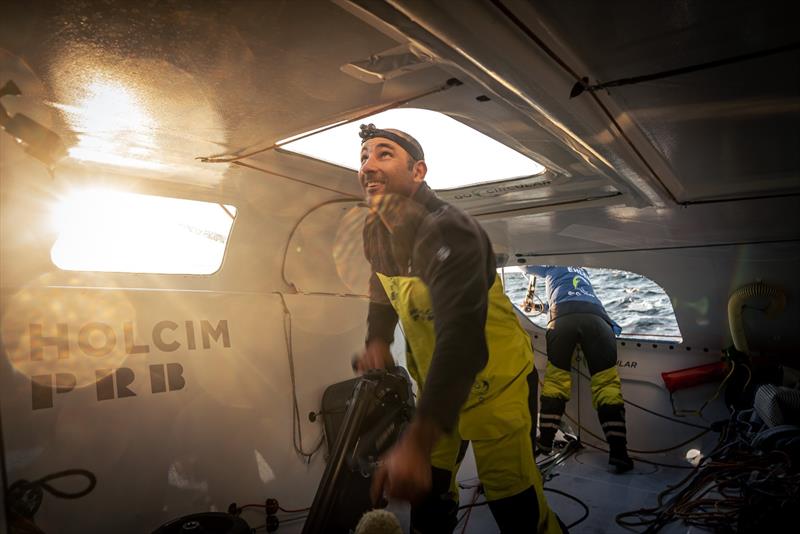 The Ocean Race Leg 6 start day onboard Team Holcim - PRB. Benjamin Schwartz watching the sail come through on the new gybe - photo © Georgia Schofield / polaRYSE / Holcim-PRB