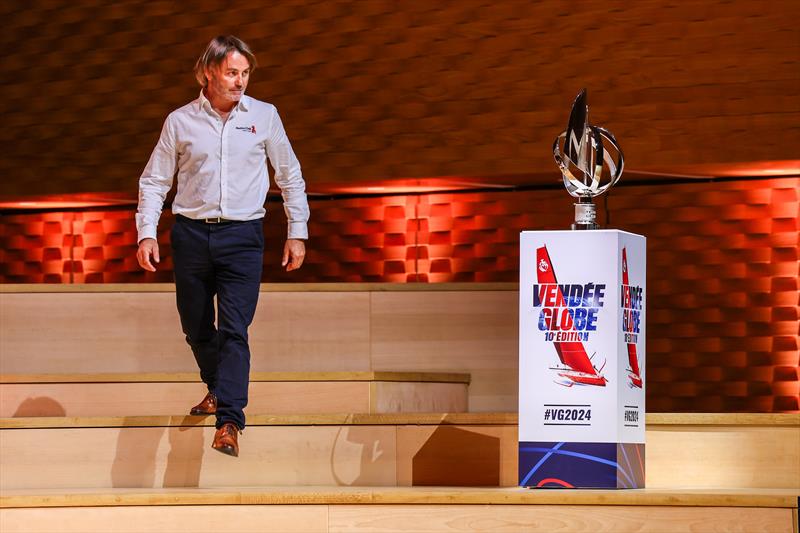 Maitre Coq V skipper Yannick Bestaven (FRA) with trophy during the Vendée Globe press conference, at La Seine Musicale in Boulogne-Billancourt, France, on September 19 - photo © Olivier BLANCHET / Alea / VG2024