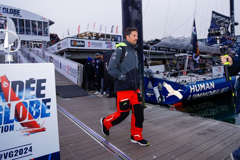 10th Vendée Globe departure - Yoann Richomme walks straight past the trophy without even a glance - photo © Anne Beaugé / Alea