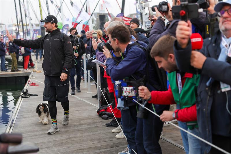 10th Vendée Globe departure - Boris Herrmann walking down the dock with his dog - photo © Jean-Marie Liot / Alea