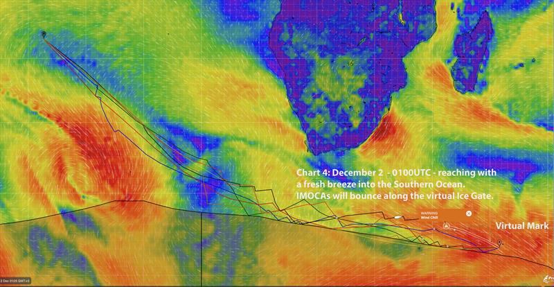 Chart 4 - 0100hrs UTC - December 2 - staying in contact with the fresh breeze  - photo © Predictwind/Sail-World