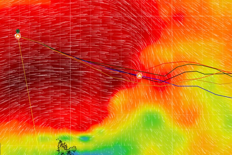 Conrad Colman (MS Amlin) is caught in a Southern Ocean stom, to the north of the Kerguelen Islands at the bottom of the image - photo © Predictwind