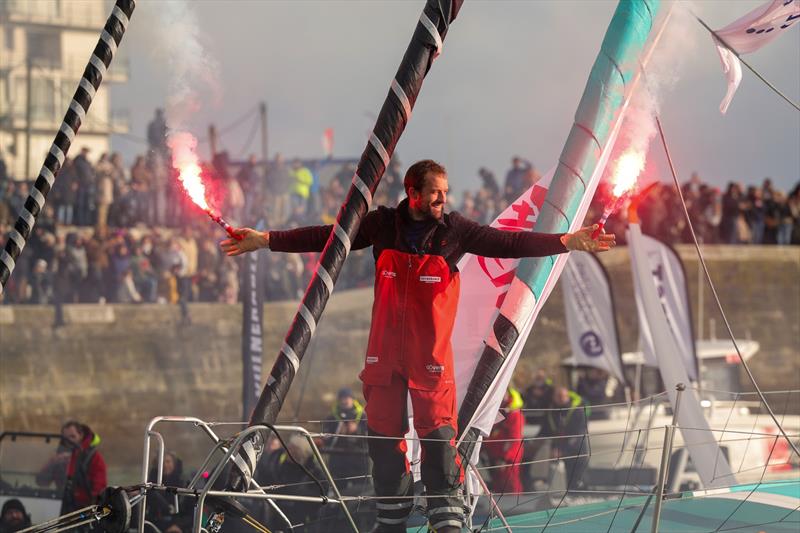 Vulnerable skipper Sam Goodchild (GBR) is photographed after taking 9th place in the Vendée Globe photo copyright Jean-Marie Liot / Alea taken at  and featuring the IMOCA class