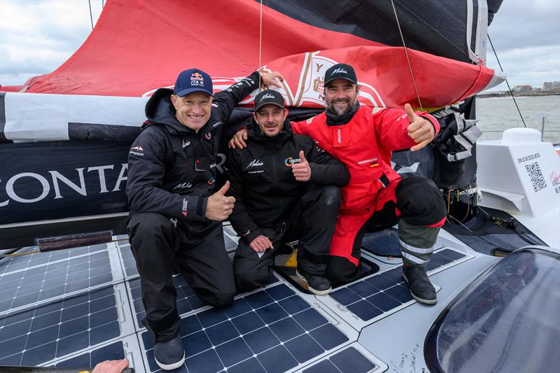 Jimmy Spithill, Pierre Casiraghi, and Boris Herrmann onboard Malizia - Seaexplorer at the Vendée Globe 2024-2025 arrival - photo © Ricardo Pinto / Team Malizia