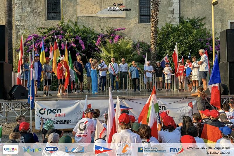 Open Skiff Youth World Championships at Lake Garda Opening Ceremony photo copyright Elena Giolai taken at Circolo Vela Arco and featuring the O'pen Skiff class