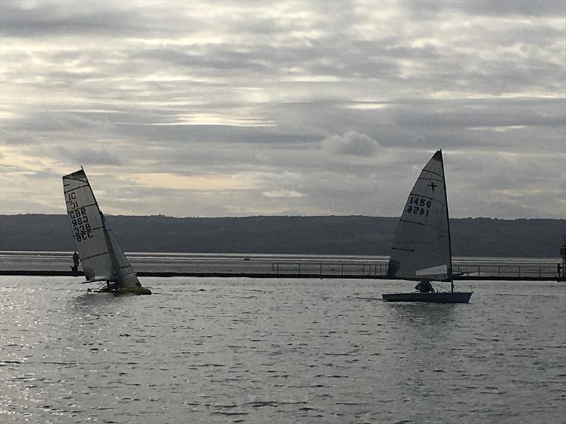 Steve Fleming in his IC chasing Andrew Potter in his Phantom during West Kirby Sailing Club Frostbite Series Day 1 photo copyright Liz Potter taken at West Kirby Sailing Club and featuring the Phantom class