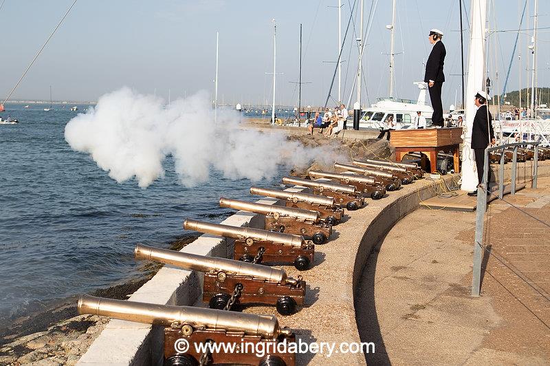 HMS Queen Elizabeth's salute exchange with the Royal Yacht Squadron - photo © Ingrid Abery / www.ingridabery.com