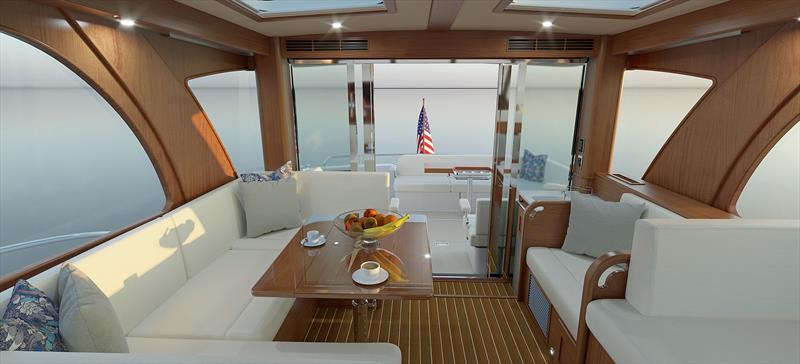 Galley dowb, but note the console and two-drawer, sink, and trash afforded with clever layout at the door - Sabre 51 Salon Express - photo © Sabre Yachts