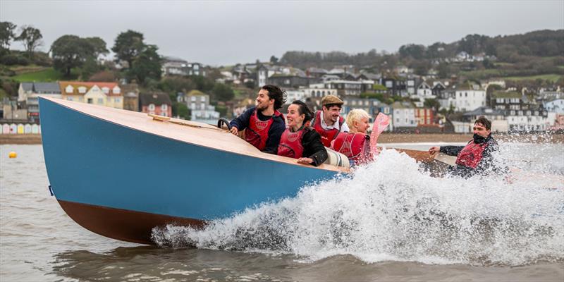 Harry Walker piloting boat he commissioned and built - a 19'6? strip planked, cold moulded 1954 launch (scamp) - with his fellow students. Harry is taking boat back to Worcestershire, where he will also be setting up his workshop and building more boats - photo © BNPS