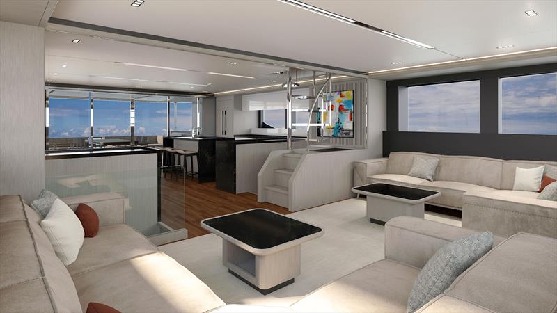 For'ard lounge on the main deck of the ILIAD 75 - photo © ILIAD Catamarans