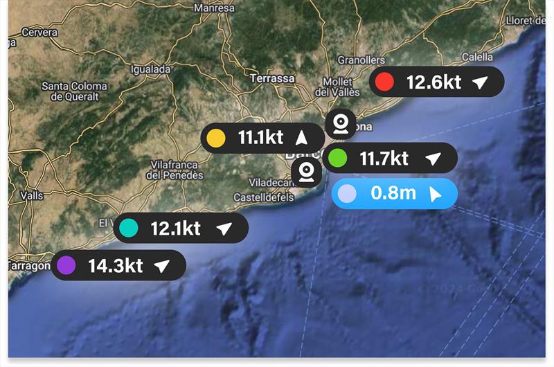 Observations  Map - Predictwind - Barcelona -  August 2024 - photo © Predictwind