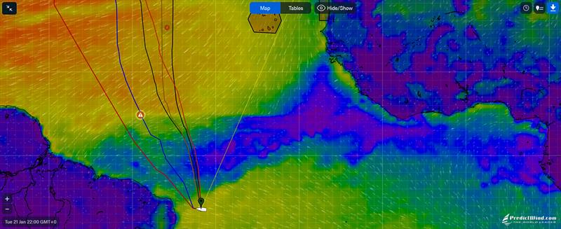 Conrad Colman (MS Amlin) - 3rd daggerboarder about to pass through the Doldrums which stretch all the way to the Horn of Africa. - 2200hrs January 20, 2025 - photo © Predictwind