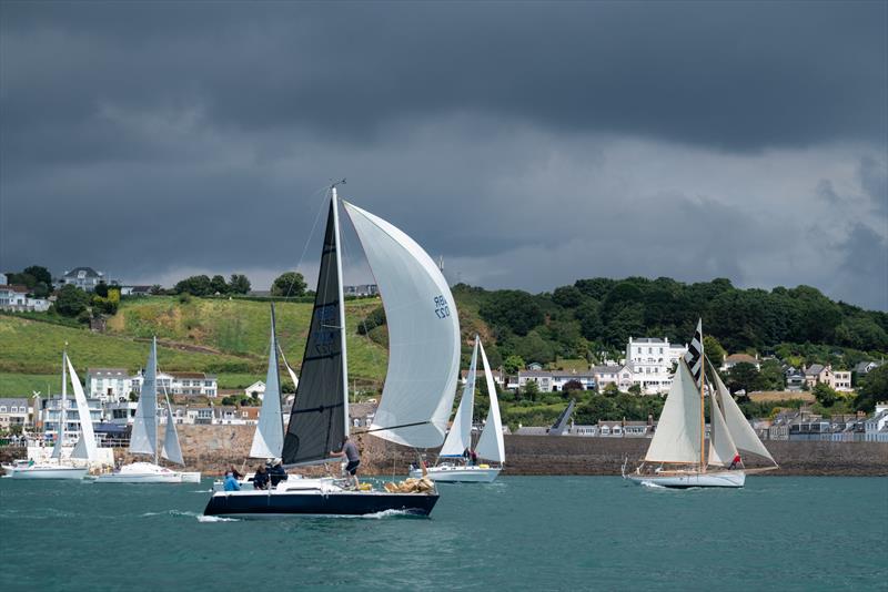 The start of a cruiser race, 'Super Q' in the foreground - 167th Jersey Electricity Gorey Regatta photo copyright Simon Ropert taken at Royal Channel Islands Yacht Club and featuring the Quarter Tonner class